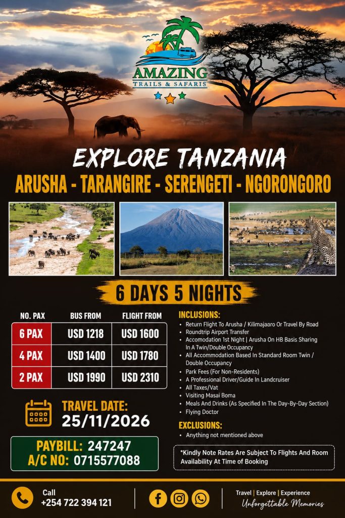 Book your slot at Tanzania ARUSHA -TARANGIRE-SERENGETI-NGORONGORO
