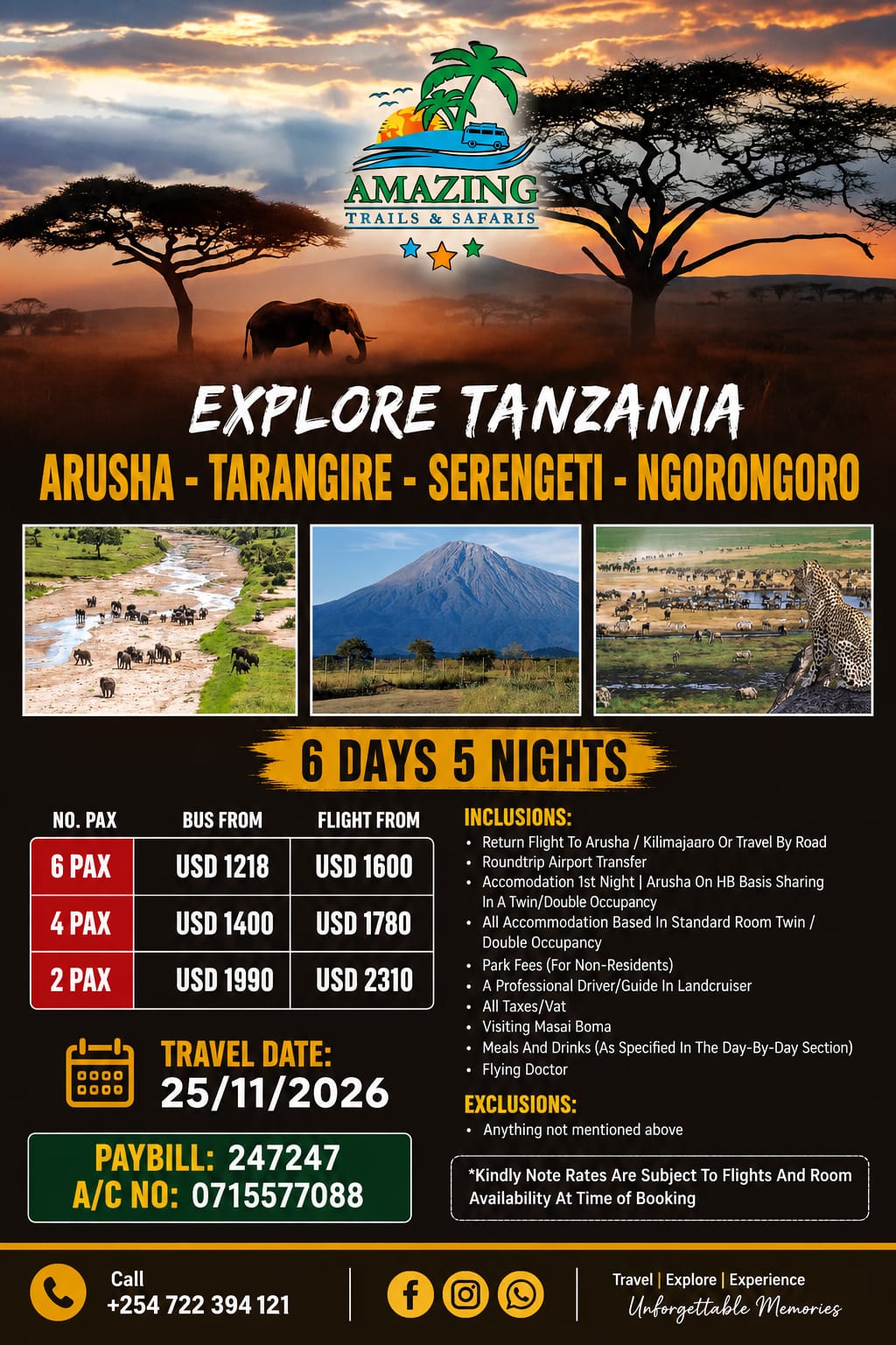 Book your slot at Tanzania ARUSHA -TARANGIRE-SERENGETI-NGORONGORO